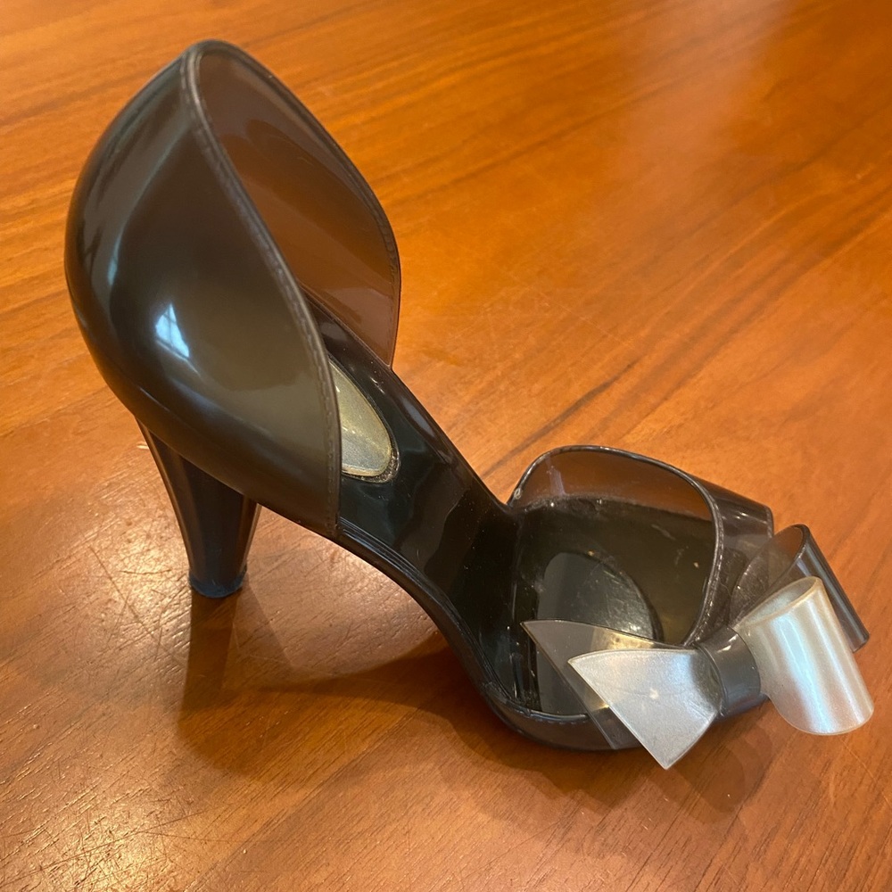 Furla Candy Collection Women's Black Peep-Toe Heels with Bow - Picture 7 of 9